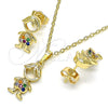 Juego de Arete y Dije de Adulto 10.210.0152.1 Oro Laminado, Diseño de Niñito Pequeño, con Multicolor Micro Pave, Pulido, Tono Dorado