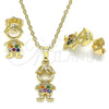 Juego de Arete y Dije de Adulto 10.210.0152.1 Oro Laminado, Diseño de Niñito Pequeño, con Multicolor Micro Pave, Pulido, Tono Dorado