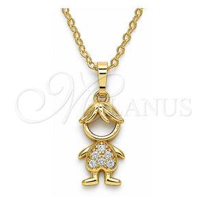 Collares con Dije 04.210.0041.18 Oro Laminado, Diseño de Niñito Pequeño, con Blanca Micro Pave, Pulido, Tono Dorado (02 MM Thickness, 18 Inches Length)