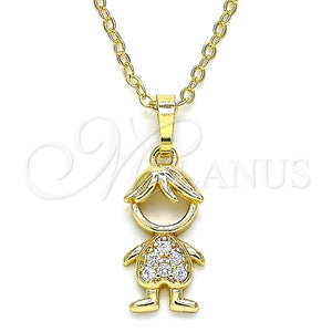 Collares con Dije 04.210.0041.18 Oro Laminado, Diseño de Niñito Pequeño, con Blanca Micro Pave, Pulido, Tono Dorado (02 MM Thickness, 18 Inches Length)