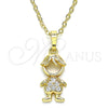 Collares con Dije 04.210.0041.18 Oro Laminado, Diseño de Niñito Pequeño, con Blanca Micro Pave, Pulido, Tono Dorado (02 MM Thickness, 18 Inches Length)
