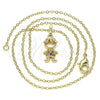 Collares con Dije 04.210.0041.1.18 Oro Laminado, Diseño de Niñito Pequeño, con Multicolor Micro Pave, Pulido, Tono Dorado (02 MM Thickness, 18 Inches Length)