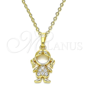Collares con Dije 04.210.0042.18 Oro Laminado, Diseño de Niñita Pequeña, con Blanca Micro Pave, Pulido, Tono Dorado (02 MM Thickness, 18 Inches Length)