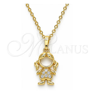 Collares con Dije 04.210.0042.18 Oro Laminado, Diseño de Niñita Pequeña, con Micro Pave Blanca, Pulido, Tono Dorado (Grosor 02 MM, 18 Pulgadas de Largo)