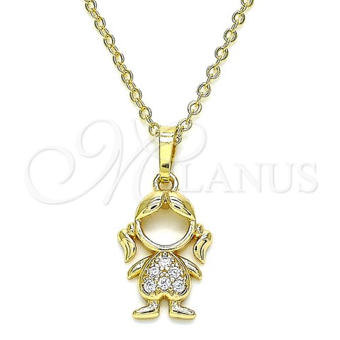 Collares con Dije 04.210.0042.18 Oro Laminado, Diseño de Niñita Pequeña, con Blanca Micro Pave, Pulido, Tono Dorado (02 MM Thickness, 18 Inches Length)