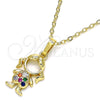Collares con Dije 04.210.0042.1.18 Oro Laminado, Diseño de Niñita Pequeña, con Multicolor Micro Pave, Pulido, Tono Dorado (02 MM Thickness, 18 Inches Length)