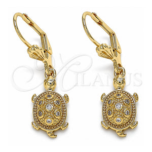 Arete Colgante 02.210.0392 Oro Laminado, Diseño de Tortuga, con Blanca Micro Pave, Pulido, Tono Dorado