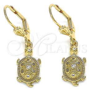 Arete Colgante 02.210.0392 Oro Laminado, Diseño de Tortuga, con Blanca Micro Pave, Pulido, Tono Dorado