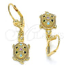 Arete Colgante 02.210.0392.1 Oro Laminado, Diseño de Tortuga, con Multicolor Micro Pave, Pulido, Tono Dorado