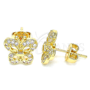 Arete Dormilona 02.233.0011.4 Oro Laminado, Diseño de Mariposa, con Blanca Micro Pave, Pulido, Tono Dorado