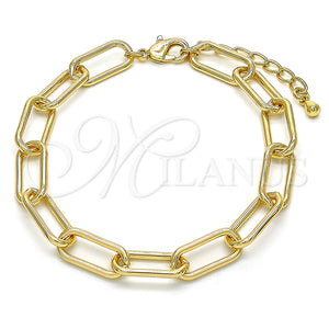 Pulsera Básica 04.63.1405.08 Oro Laminado, Diseño de Paperclip, Pulido, Tono Dorado (08 MM Thickness, 8 Inches Length)