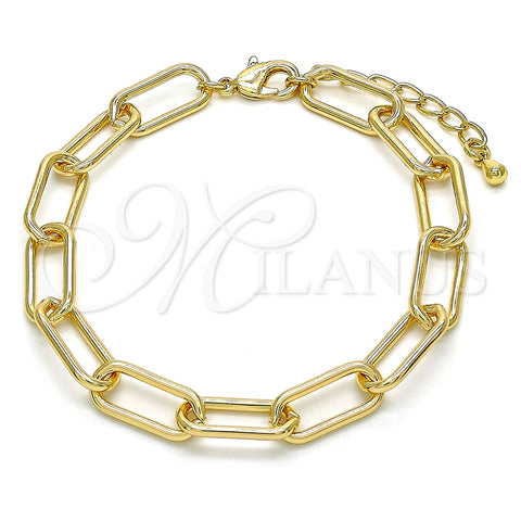 Pulsera Básica 04.63.1405.08 Oro Laminado, Diseño de Paperclip, Pulido, Tono Dorado (08 MM Thickness, 8 Inches Length)