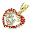Dije Elegante 05.253.0095 Oro Laminado, Diseño de Corazón y Mariposa, con Granate and Blanca Cristal, Pulido, Tono Dorado