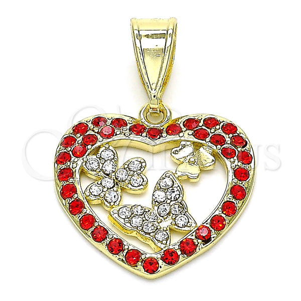 Dije Elegante 05.253.0095 Oro Laminado, Diseño de Corazón y Mariposa, con Granate and Blanca Cristal, Pulido, Tono Dorado