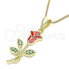 Collares con Dije 04.253.0016.20 Oro Laminado, Diseño de Flor, Esmaltado Rojo, Tono Dorado (Grosor 02 MM, 20 Pulgadas de Largo)