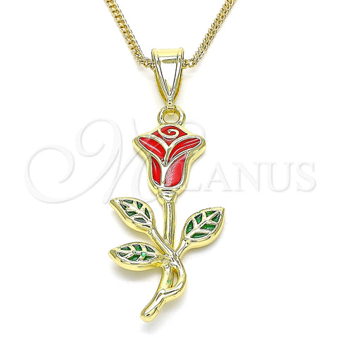 Collares con Dije 04.253.0016.20 Oro Laminado, Diseño de Flor, Esmaltado Rojo, Tono Dorado (02 MM Thickness, 20 Inches Length)