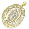 Dije Religioso 05.253.0097 Oro Laminado, Diseño de Guadalupe y Ojo Griego, Pulido, Tono Dorado