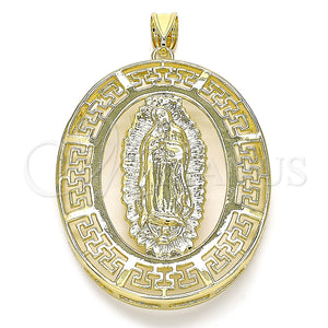 Dije Religioso 05.253.0097 Oro Laminado, Diseño de Guadalupe y Ojo Griego, Pulido, Tono Dorado
