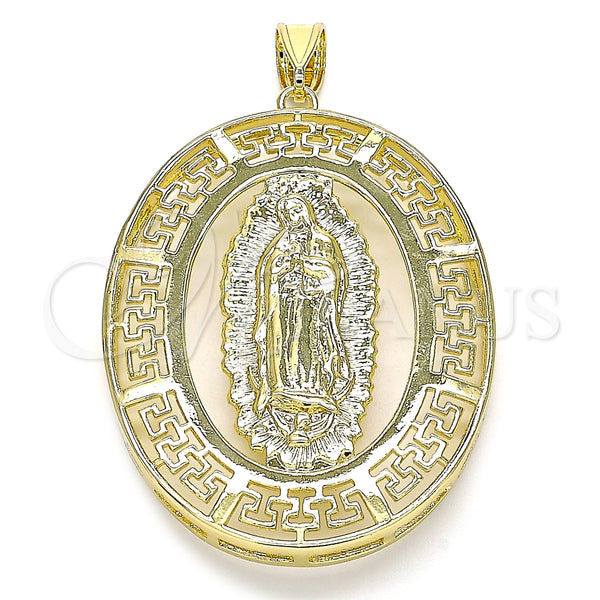 Dije Religioso 05.253.0097 Oro Laminado, Diseño de Guadalupe y Ojo Griego, Pulido, Tono Dorado