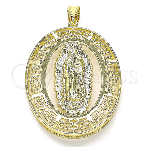Dije Religioso 05.253.0097 Oro Laminado, Diseño de Guadalupe y Ojo Griego, Pulido, Tono Dorado