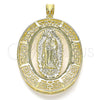 Dije Religioso 05.253.0097 Oro Laminado, Diseño de Guadalupe y Ojo Griego, Pulido, Tono Dorado