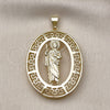 Dije Religioso 05.253.0098 Oro Laminado, Diseño de San Judas y Ojo Griego, Pulido, Tono Dorado