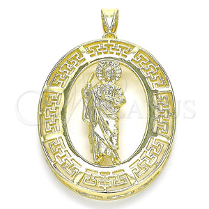 Dije Religioso 05.253.0098 Oro Laminado, Diseño de San Judas y Ojo Griego, Pulido, Tono Dorado