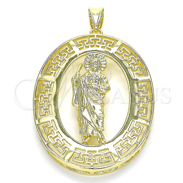 Dije Religioso 05.253.0098 Oro Laminado, Diseño de San Judas y Ojo Griego, Pulido, Tono Dorado