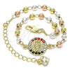Pulsera Elegante 03.253.0055.1.07 Oro Laminado, Diseño de San Judas, con Multicolor Cristal, Pulido, Tres Tonos (04 MM Thickness, 7 Inches Length)