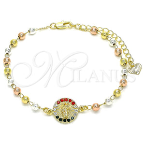 Pulsera Elegante 03.253.0055.1.07 Oro Laminado, Diseño de San Judas, con Multicolor Cristal, Pulido, Tres Tonos (04 MM Thickness, 7 Inches Length)