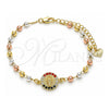 Pulsera Elegante 03.253.0055.1.07 Oro Laminado, Diseño de San Judas, con Cristal Multicolor, Pulido, Tres Tonos (Grosor 04 MM, 7 Pulgadas de Largo)