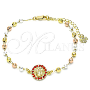 Pulsera Elegante 03.253.0056.1.07 Oro Laminado, Diseño de Guadalupe, con Granate Cristal, Pulido, Tres Tonos (04 MM Thickness, 7 Inches Length)