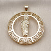 Dije Religioso 05.253.0099 Oro Laminado, Diseño de San Judas y Ojo Griego, Pulido, Tono Dorado