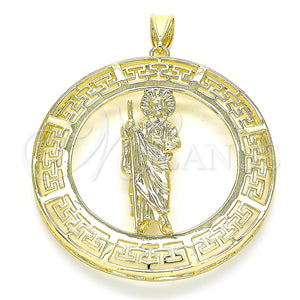 Dije Religioso 05.253.0099 Oro Laminado, Diseño de San Judas y Ojo Griego, Pulido, Tono Dorado