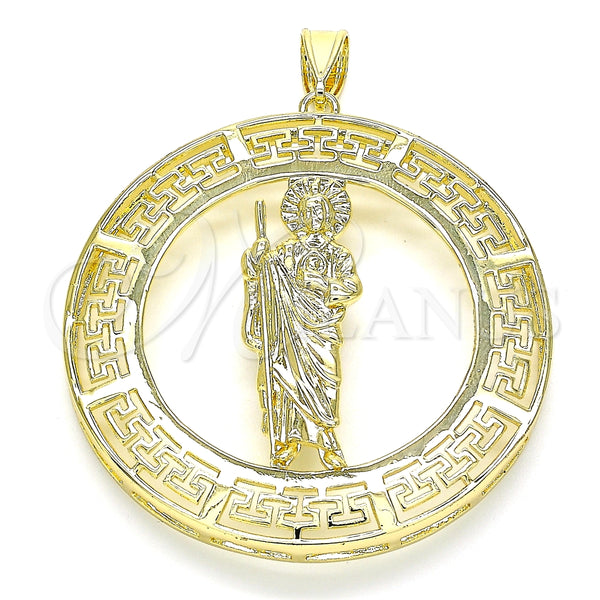 Dije Religioso 05.253.0099 Oro Laminado, Diseño de San Judas y Ojo Griego, Pulido, Tono Dorado