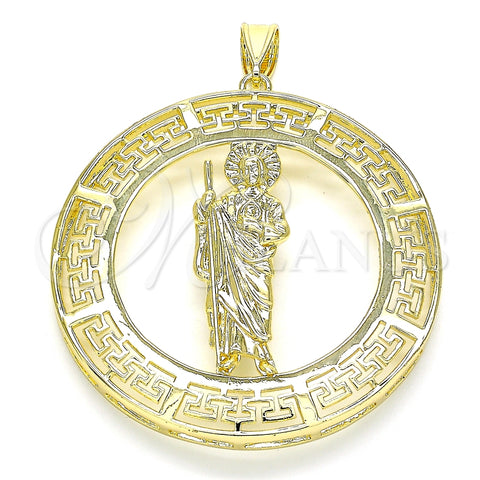 Dije Religioso 05.253.0099 Oro Laminado, Diseño de San Judas y Ojo Griego, Pulido, Tono Dorado