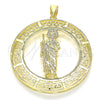 Dije Religioso 05.253.0099 Oro Laminado, Diseño de San Judas y Ojo Griego, Pulido, Tono Dorado
