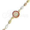 Pulsera Elegante 03.253.0059.1.07 Oro Laminado, Diseño de Guadalupe, con Granate Cristal, Diamantado, Tres Tonos (04 MM Thickness, 7 Inches Length)