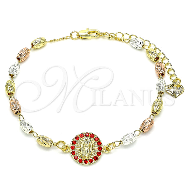 Pulsera Elegante 03.253.0059.1.07 Oro Laminado, Diseño de Guadalupe, con Granate Cristal, Diamantado, Tres Tonos (04 MM Thickness, 7 Inches Length)