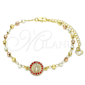 Pulsera Elegante 03.253.0062.1.07 Oro Laminado, Diseño de Guadalupe, con Granate Cristal, Pulido, Tres Tonos (04 MM Thickness, 7 Inches Length)
