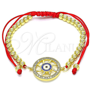 Pulsera Bolo Ajustable 03.341.0092.11 Oro Laminado, Diseño de Ojo Griego y Bola, con Blanca Micro Pave, Esmaltado Multicolor, Tono Dorado (04 MM Thickness, 11 Inches Length)