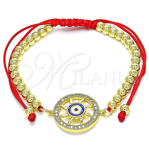 Pulsera Bolo Ajustable 03.341.0092.11 Oro Laminado, Diseño de Ojo Griego y Bola, con Blanca Micro Pave, Esmaltado Multicolor, Tono Dorado (04 MM Thickness, 11 Inches Length)