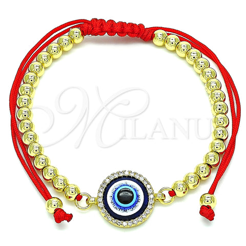 Pulsera Bolo Ajustable 03.341.0093.11 Oro Laminado, Diseño de Bola y Ojo Griego, con Blanca Micro Pave, Pulido, Tono Dorado (04 MM Thickness, 11 Inches Length)