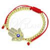 Pulsera Bolo Ajustable 03.341.0094.11 Oro Laminado, Diseño de Mano de Dios y Ojo Griego, con Blanca Micro Pave, Esmaltado Azul, Tono Dorado (04 MM Thickness, 11 Inches Length)