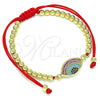 Pulsera Bolo Ajustable 03.341.0095.11 Oro Laminado, Diseño de Bola y Ojo Griego, con Multicolor Micro Pave, Pulido, Tono Dorado (04 MM Thickness, 11 Inches Length)