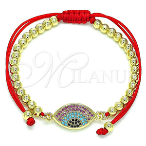 Pulsera Bolo Ajustable 03.341.0095.11 Oro Laminado, Diseño de Bola y Ojo Griego, con Multicolor Micro Pave, Pulido, Tono Dorado (04 MM Thickness, 11 Inches Length)