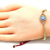 Pulsera Bolo Ajustable 03.341.0096.11 Oro Laminado, Diseño de Ojo Griego y Bola, con Blanca Micro Pave, Esmaltado Turquesa, Tono Dorado (04 MM Thickness, 11 Inches Length)