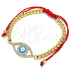 Pulsera Bolo Ajustable 03.341.0096.11 Oro Laminado, Diseño de Ojo Griego y Bola, con Blanca Micro Pave, Esmaltado Turquesa, Tono Dorado (04 MM Thickness, 11 Inches Length)