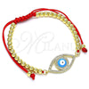 Pulsera Bolo Ajustable 03.341.0096.11 Oro Laminado, Diseño de Ojo Griego y Bola, con Blanca Micro Pave, Esmaltado Turquesa, Tono Dorado (04 MM Thickness, 11 Inches Length)