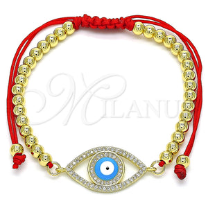 Pulsera Bolo Ajustable 03.341.0096.11 Oro Laminado, Diseño de Ojo Griego y Bola, con Blanca Micro Pave, Esmaltado Turquesa, Tono Dorado (04 MM Thickness, 11 Inches Length)